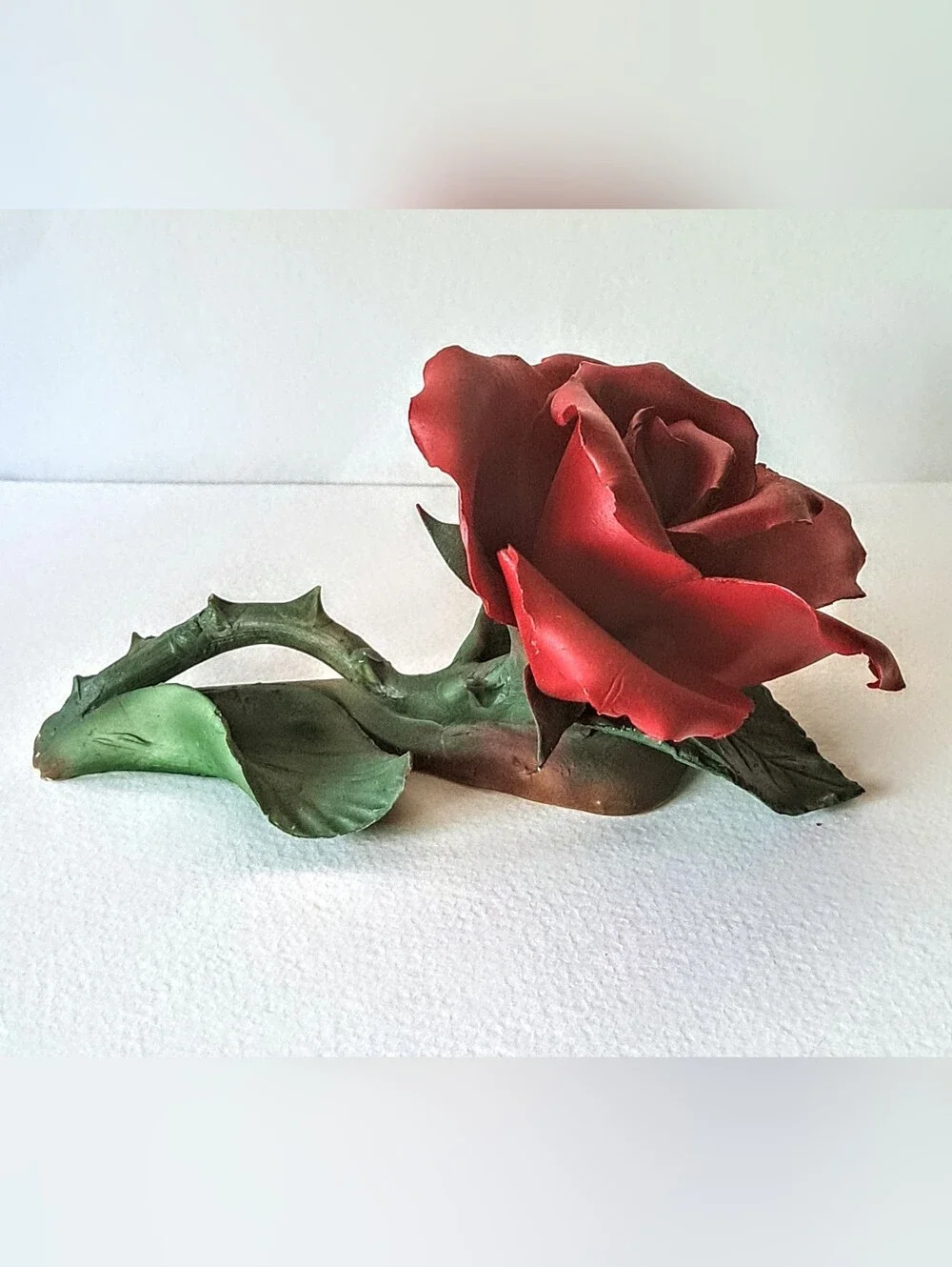Vintage Capodimonte Porcelain “American Beauty” Rose Figurine